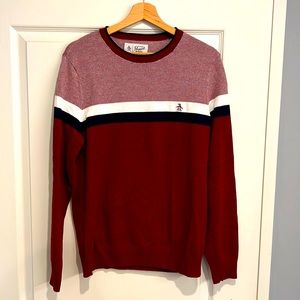 Original Penguin crew sweater. Red, white, and navy